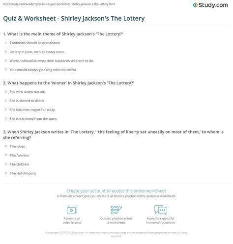 The Lottery (Quiz Study) Flashcards .